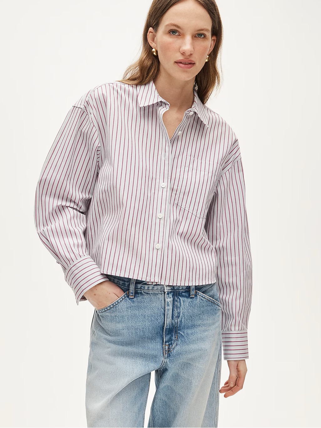 J. Crew White Shirt With Red Pinstripes